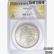 1921-D Morgan Silver Dollar ANACS MS63