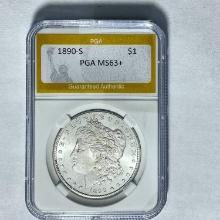 1890-S Morgan Silver Dollar PGA MS63+