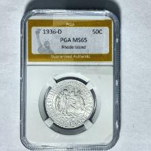 1936-D Rhode Island Half Dollar PGA MS65