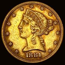 1881 Liberty Head Half Eagle $5 Gold CLOSELY UNCIRCULATED
