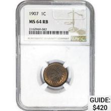 1907 1C Indian Head Cent NGC MS64 RB