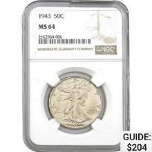 1943 50C Walking Liberty Half Dollar NGC MS64