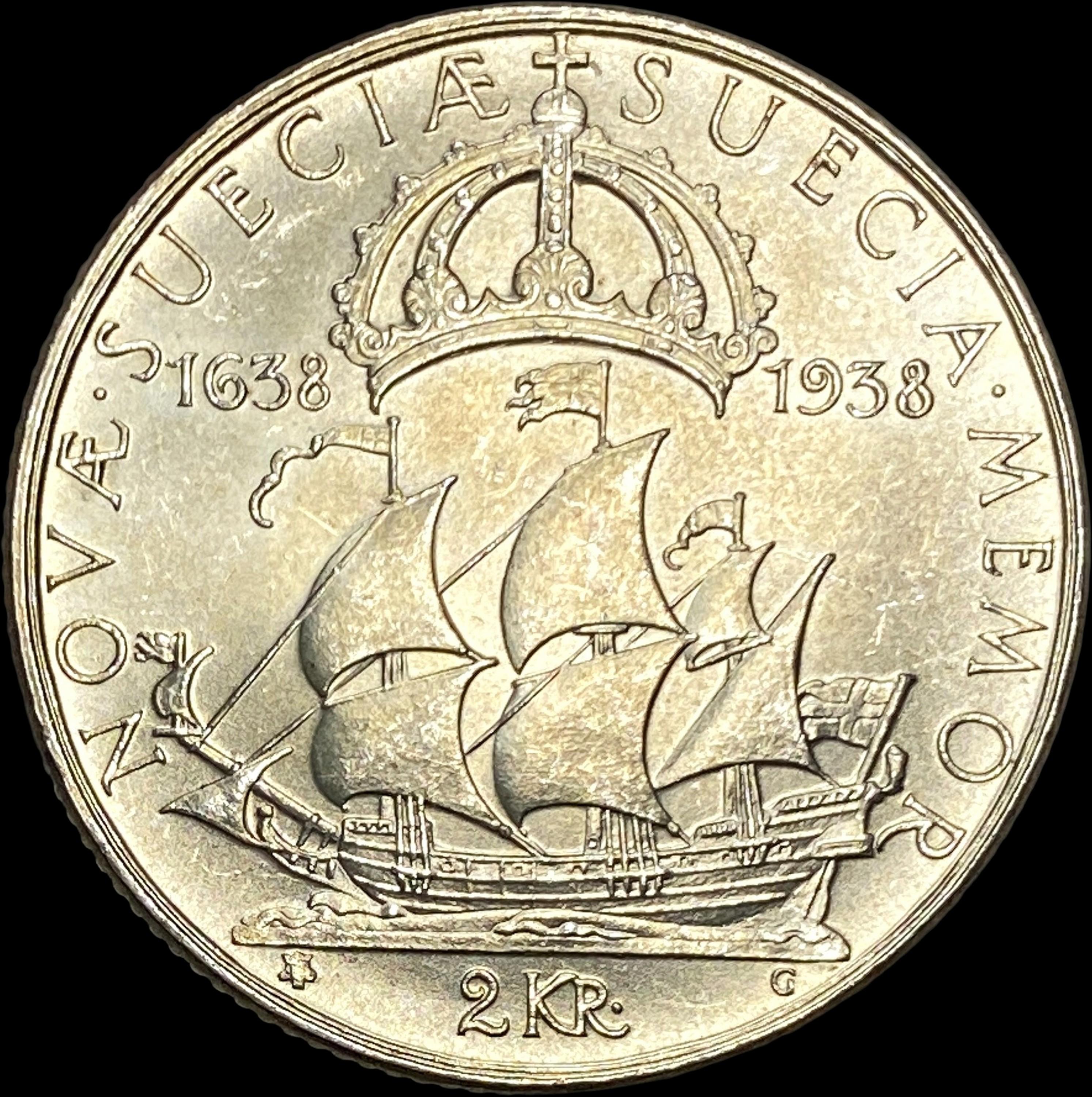 1938 Sweden Silver 2 Kronor UNCIRCULATED
