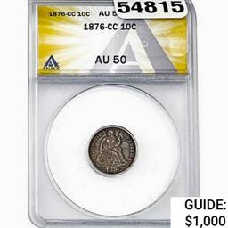 1876-CC Seated Liberty Dime ANACS AU50