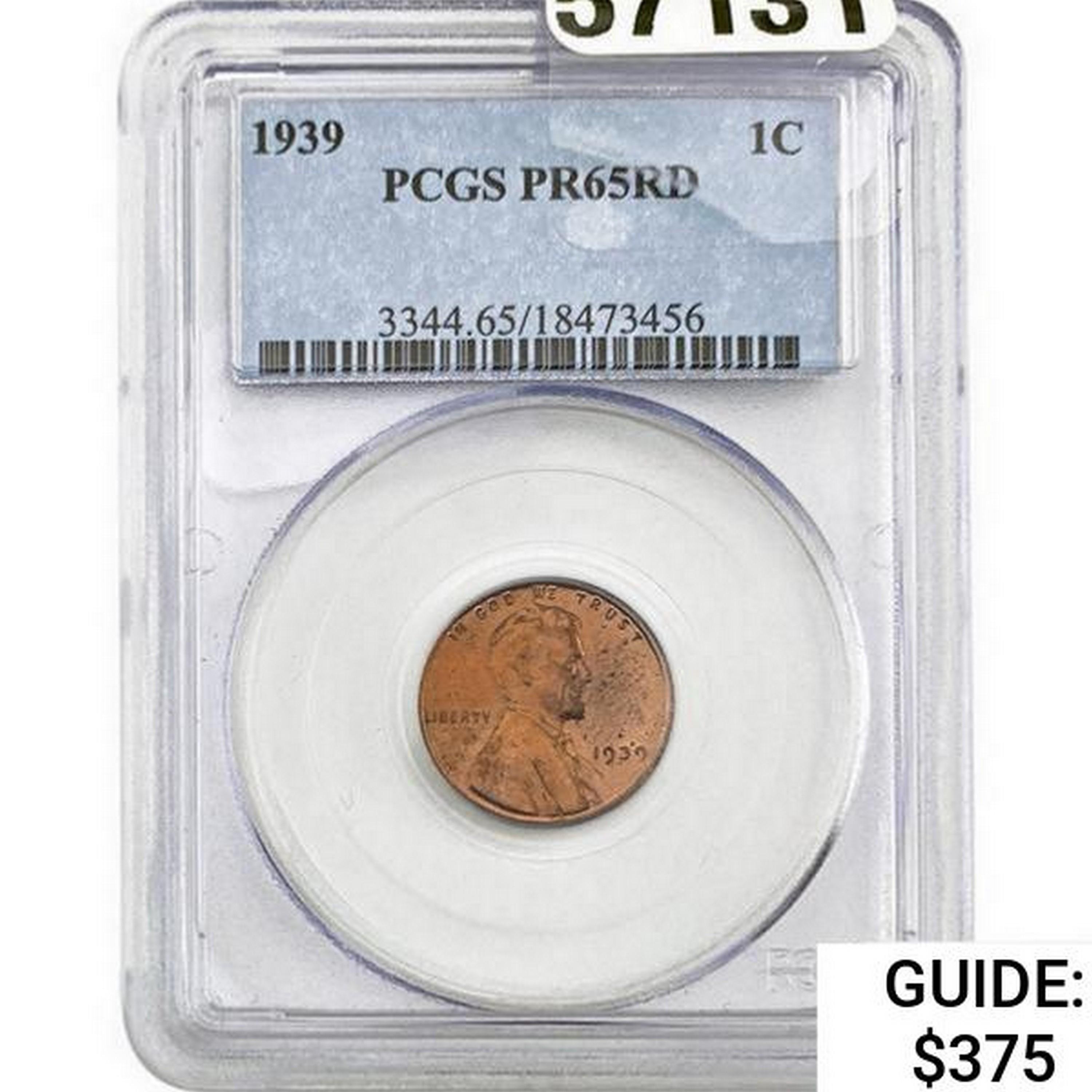 1939 Lincoln Cent PCGS PR65RD