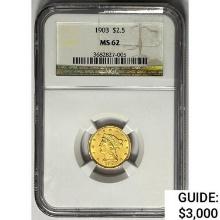 1903 $2.50 Gold Quarter Eagle NGC MS62