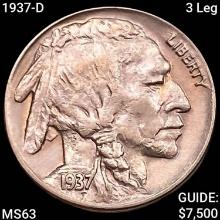 1937-D 3 Leg Buffalo Nickel CHOICE BU