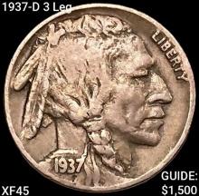 1937-D 3 Leg Buffalo Nickel NEARLY UNCIRCULATED