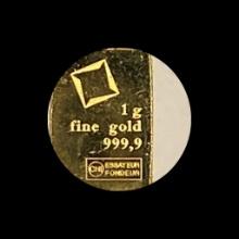 1g Gold Bar 999.9 Fine Gold Essayer Fondeur UNCIRCULATED