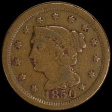 1850 Braided Hair Large Cent NICELY CIRCULATED