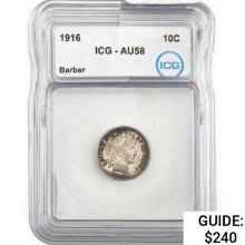 1916 Barber Dime ICG AU58