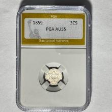 1859 Three-Cent Silver PGA AU55