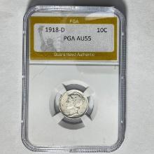 1918-D Mercury Dime PGA AU55