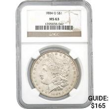 1884-O Morgan Silver Dollar NGC MS63  MS63