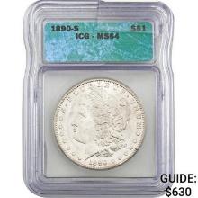1890-S Morgan Silver Dollar ICG MS64  MS64