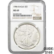 1986 American Silver Eagle NGC MS69  MS69