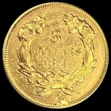 1874 $3 Gold Indian Princess Head CLOSELY UNCIRCULATED
