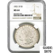 1921-D Morgan Silver Dollar NGC MS64