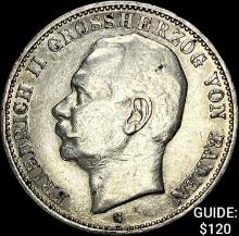 1909-G Baden Silver 3 Reichsmark UNCIRCULATED