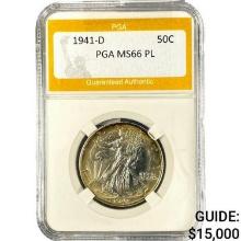 1941-D 50C Walking Liberty PGA MS66 PL