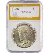 1935 Silver $1 Peace Dollar PGA MS65
