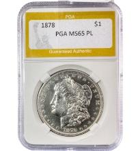 1878 Silver $1 Morgan Dollar PGA MS65 PL