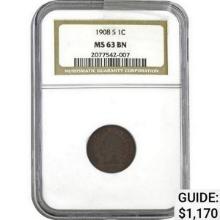1908-S Indian Head Cent NGC MS63 BN