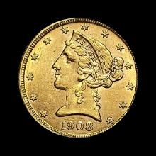 1908 Liberty Head Half Eagle $5 Gold UNCIRCULATED