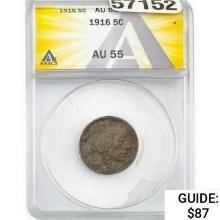 1916 5C Buffalo Nickel ANACS AU55