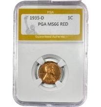 1935-D Lincoln Wheat 1C PGA MS66 RED