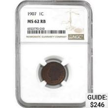 1907 1C Indian Head Cent NGC MS62 RB