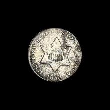 1853 Silver Three-Cent Piece LIGHTLY CIRCULATED