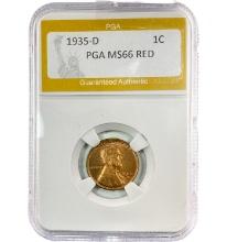 1935-D Wheat Cent PGA MS66 RED