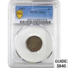 1863 Indian Head Cent PCGS MS62