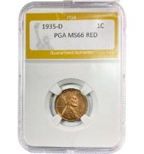 1935-D Wheat Cent PGA MS66 RED