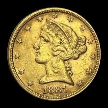 1881 Liberty Head Half Eagle $5 Gold CLOSELY UNCIRCULATED