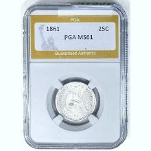 1861 Seated Liberty Quarter PGA MS61