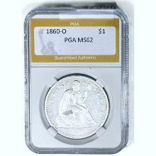 1860-O Seated Liberty Silver Dollar PGA MS62