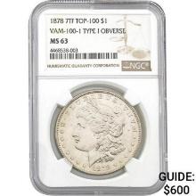 1878 7TF Morgan Silver Dollar NGC MS63