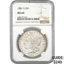 1881-S Morgan Silver Dollar NGC MS64