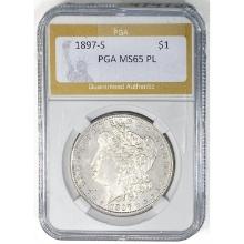 1897-S Morgan Silver Dollar PGA MS65 PL
