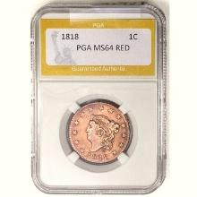 1818 Coronet Head Large Cent PGA MS64 RED