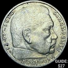 1937-A Germany Silver 2 Reichsmark CHOICE AU