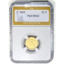 1855 $2.5 Gold Liberty Quarter Eagle PGA MS62