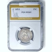 1853 Seated Liberty Quarter PGA MS64