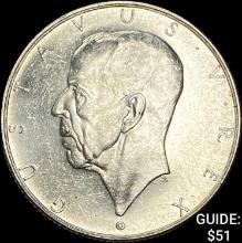 1938 Sweden Silver 2 Kronor UNCIRCULATED