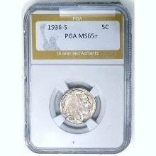 1936-S Buffalo Nickel PGA MS65+