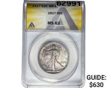 1917 Walking Liberty Half Dollar ANACS MS62