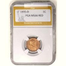 1935-D Wheat Cent PGA MS66 RED