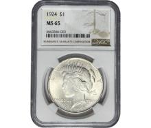 1924 Silver Peace Dollar NGC MS65